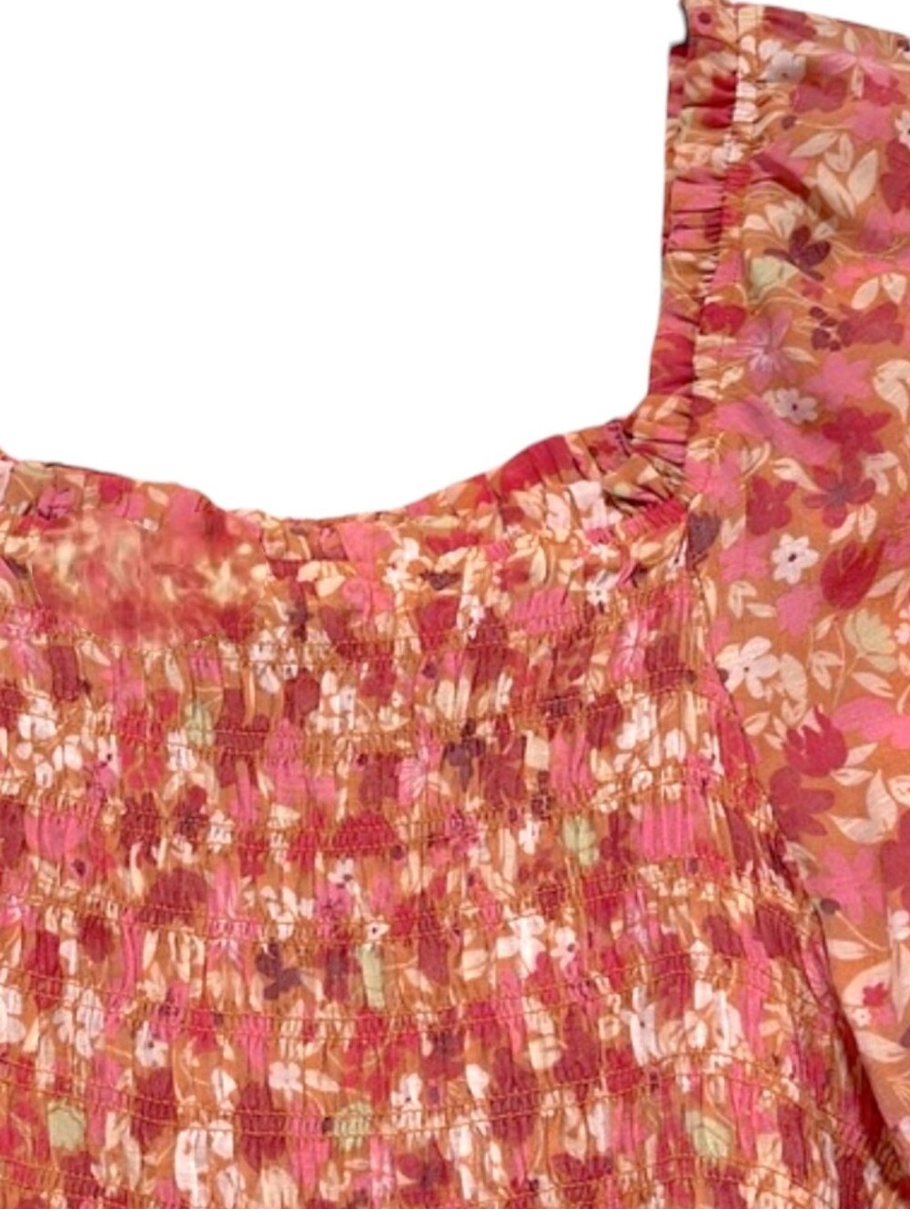 NANETTE LEPORE Pink Floral Smocked Peplum Peasant Top Puffed Elbow Sleeves Sz 8 - Picture 7 of 16